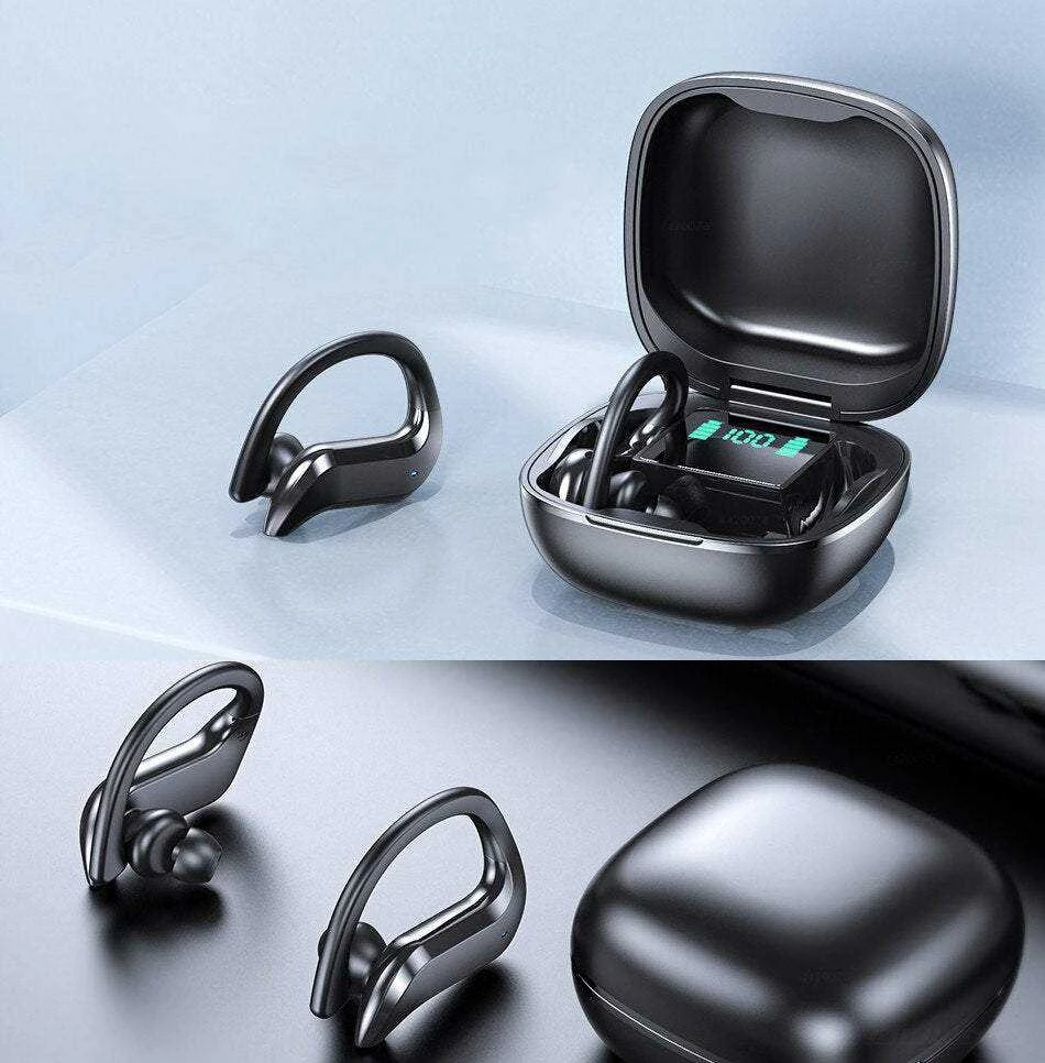 Bluetooth belaidės sportinės ausinės bėgimui, dėvimos ant ausų