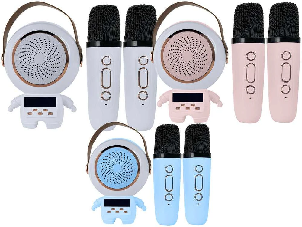 Belaidis karaoke garsiakalbis su Bluetooth ir 2 mikrofonais