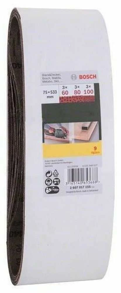 Šlifavimo juosta Bosch 2607017155; 75x533 mm; K60/K80/K100; 9 vnt.