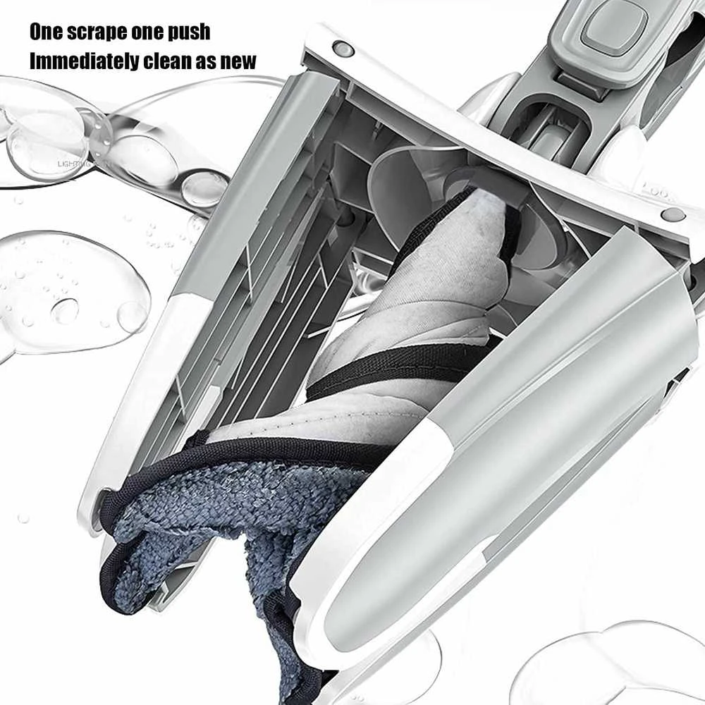 Grindų plovimo šluota su išgręžimo mechanizmu 110 cm, balta-pilka