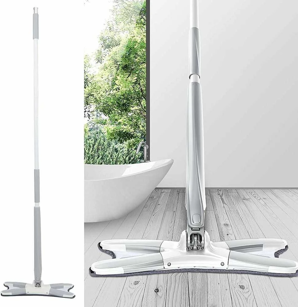 Grindų plovimo šluota su išgręžimo mechanizmu 110 cm, balta-pilka