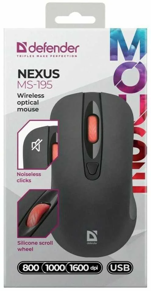 Pelė DEFENDER NEXUS MS-195 RF SILENT Juodas
