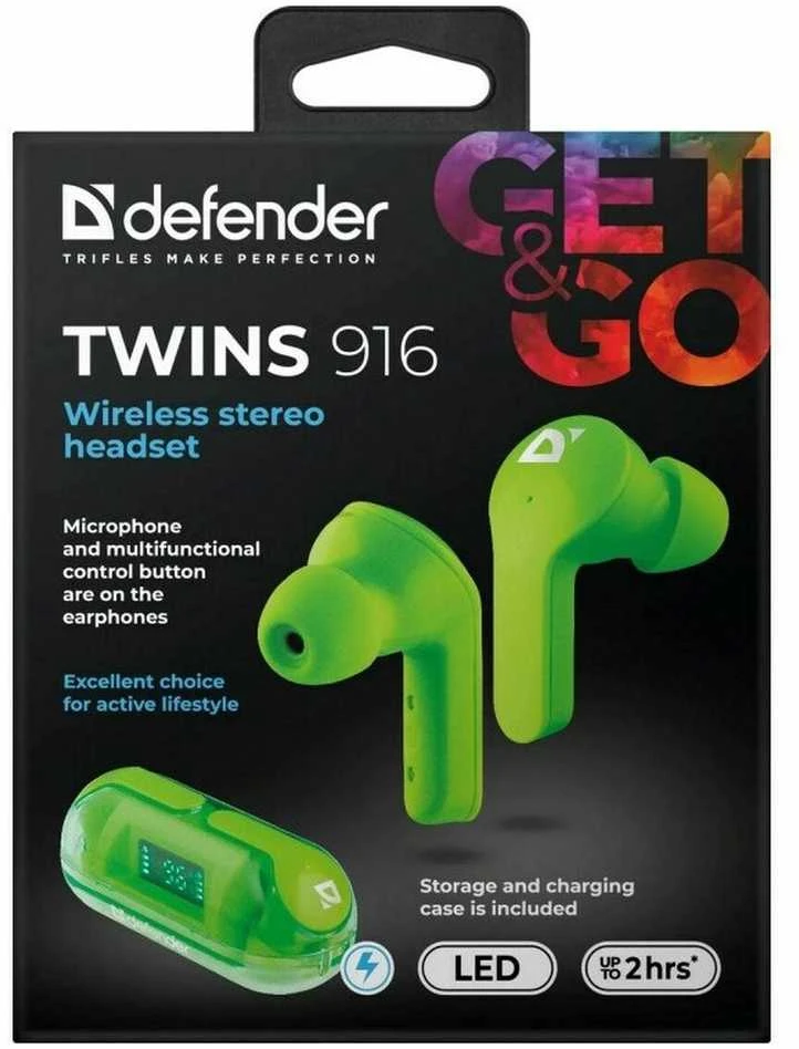Defender TWINS 916 žalių ausinių pakuotė