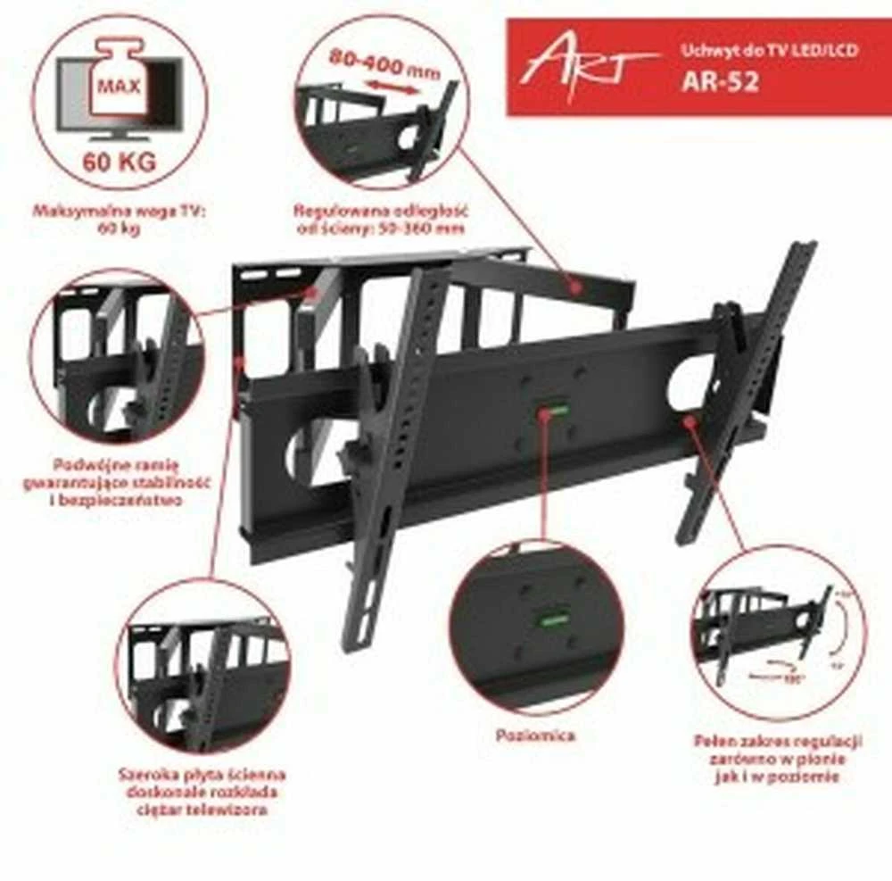 ART RAMT AR-52 ART Laikiklis AR-52 60kg LCD/ LED / Plazma 30-70 adj. vertikalus Horizontalus
