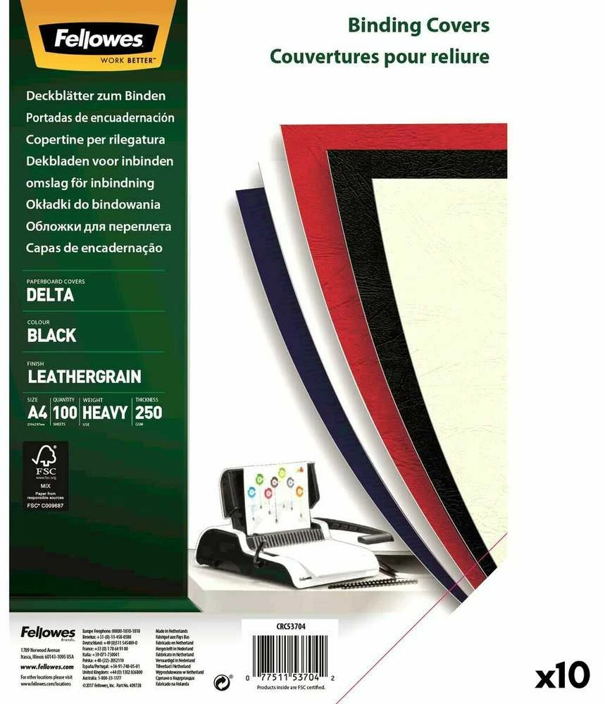 FELLOWES 5370405 Įrišimo viršelis (odinis raštas) DELTA A4. juodas - FSC. 100 vnt