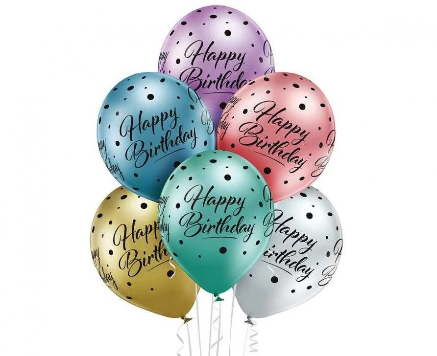 Balionai "Happy Birthday" su taškeliais (6vnt)
