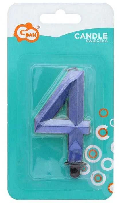 Blue „Number Diamond Metallic Mėlyna“ žvakė „Number 4“, torto formos žvakė