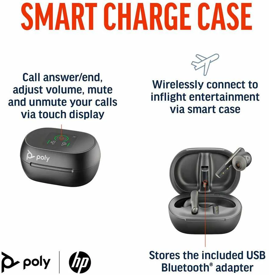 Ausinės Hewlett Packard (HP) HP Poly Voyager Free 60+ UC M Carbon Juodas Earbuds +BT700 USB-C Adapteris +Jutiklinis ekranas Charge Case