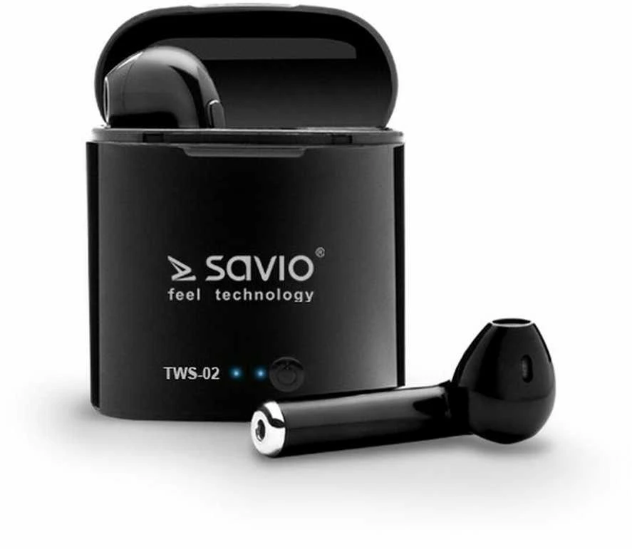 Belaidės ausinės Savio TWS-02, Bluetooth, su mikrofonu, juodos
