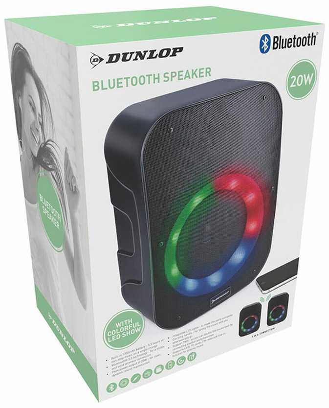 Garsiakalbis Dunlop głośnik mobilny Bluetooth 20W D500 FM radijas Diody LED Juodas