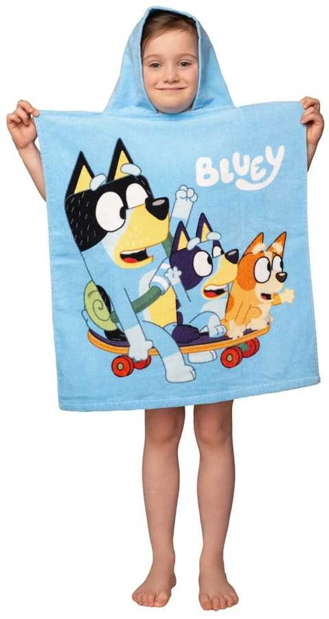Rankšluostis Poncho vaikams 55x115 Bluey Skate mėlyna ręcznik su kapturem dziecięcy JF24