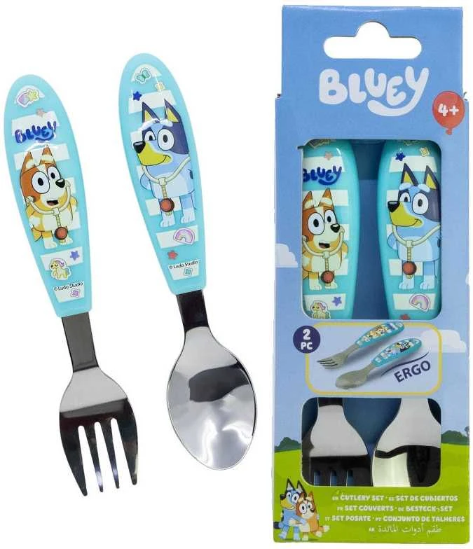 „Bluey Yummy“ metalinis ergonomiškas stalo įrankių rinkinys – 2 dalys