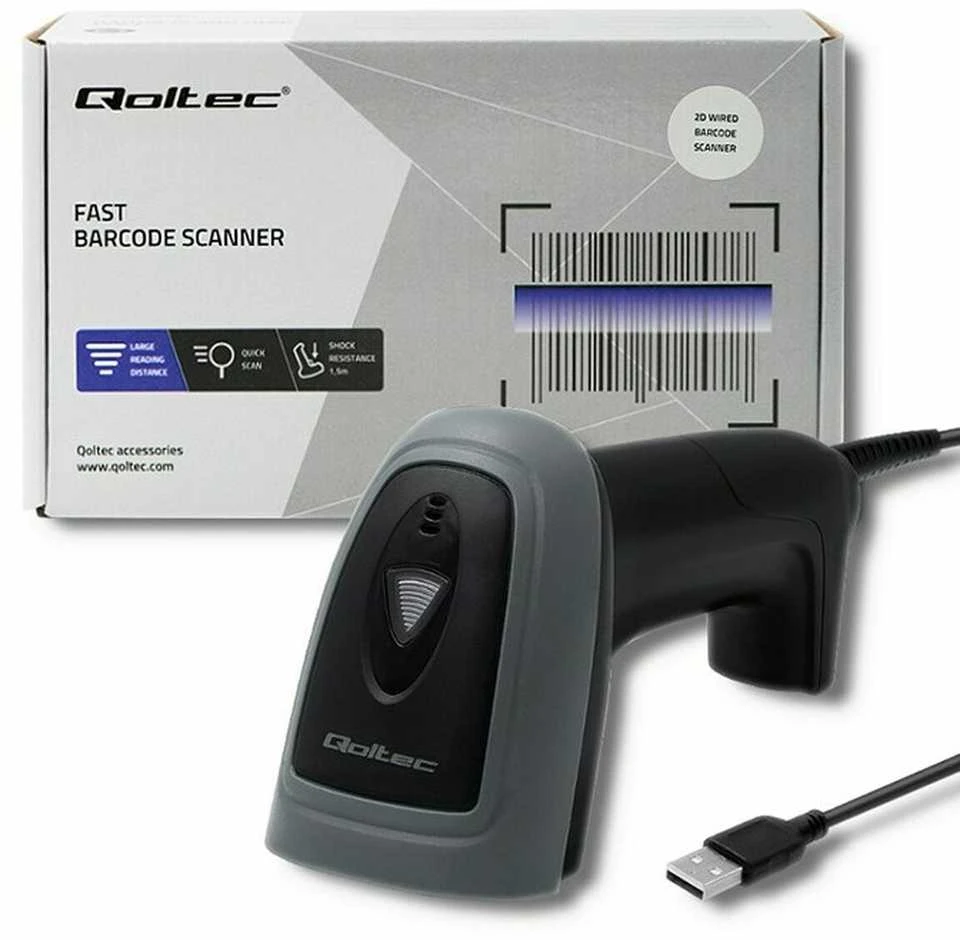 Qoltec 50863 laidinis QR & Brūkšninio kodo skaitytuvas | USB