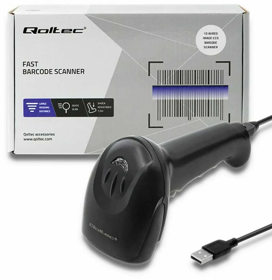 QOLTEC 50866 Barcode scanner 1D CCD USB Juodas