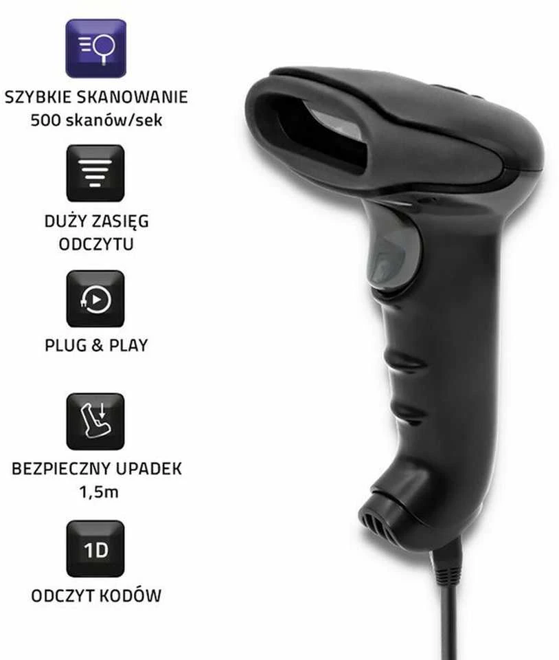 QOLTEC 50866 Barcode scanner 1D CCD USB Juodas