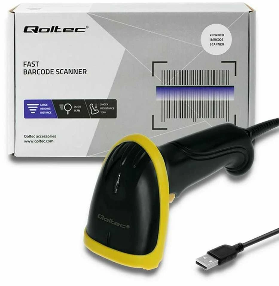 QOLTEC 50867 Barcode scanner 1D 2D USB Juodas