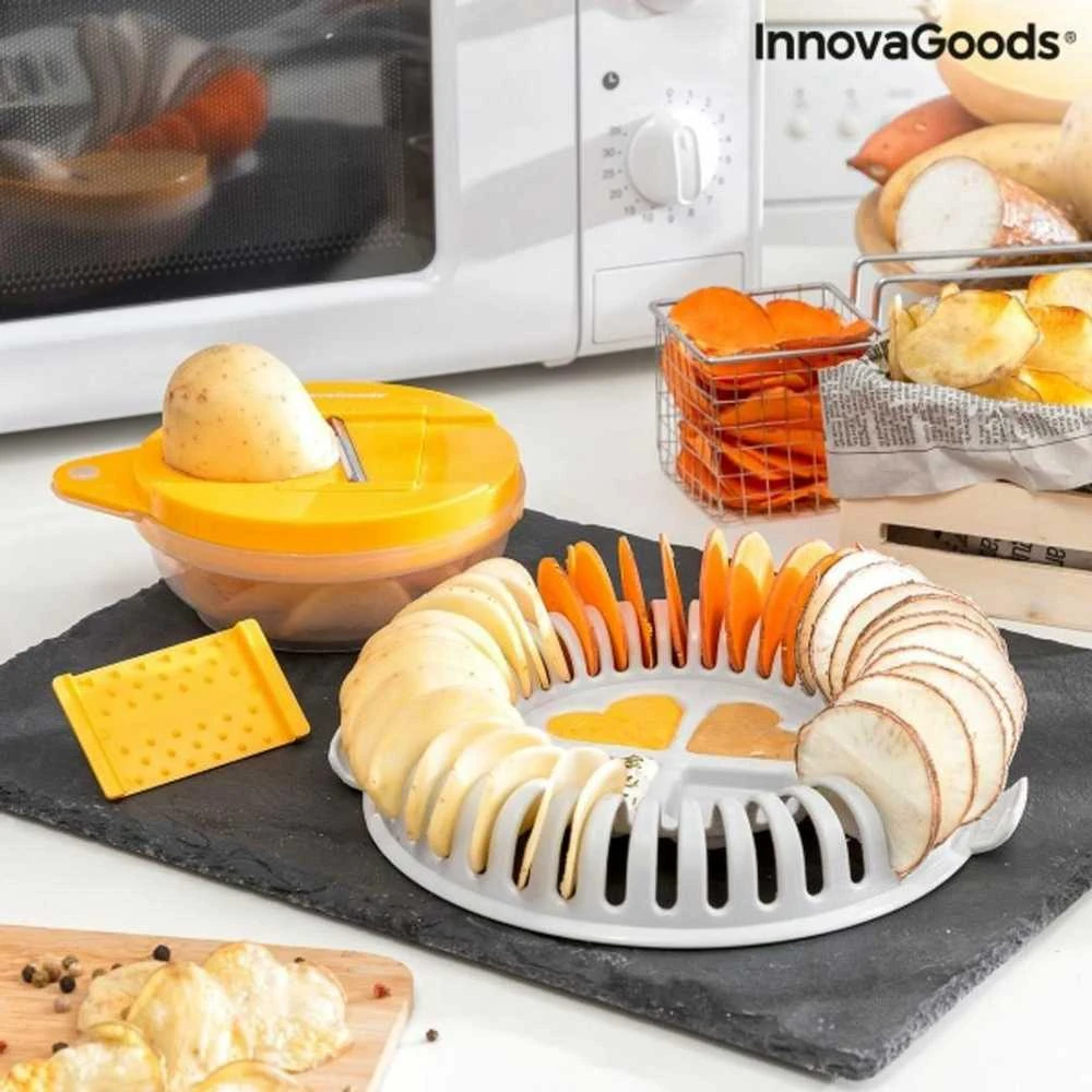 „InnovaGoods“ mikrobangų drožlių gaminimo mašina su „InnovaGoods“ lustų pjaustytuvu ir receptais