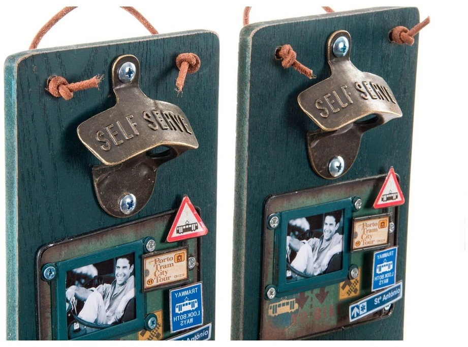 Butelių atidarytuvas DKD Home Decor Self Serve Medžio Metalinis (2 pcs) (26 x 12 x 9 cm)