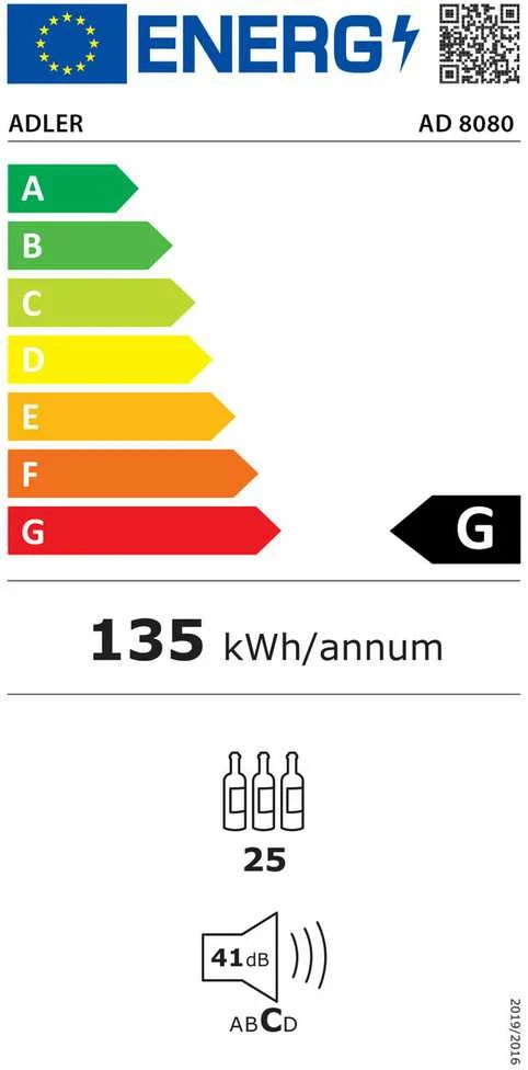 Adler | Gėrimų sandėliukas | AD 8083 | Energijos vartojimo efektyvumo klasė G | Laisvai stovintis | Butelių talpa 12 | Juodas