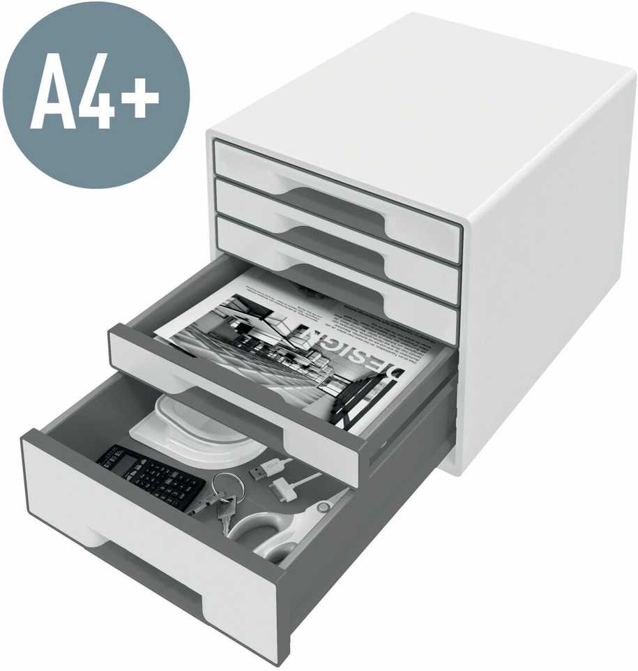 Leitz LEITZ CUBE WOW Pearl Baltas stalčių spintelė su 5 stalčiais. Patvari ir stabili, su patraukliu dviejų spalvų blizgiu WOW dizainu - 52142001