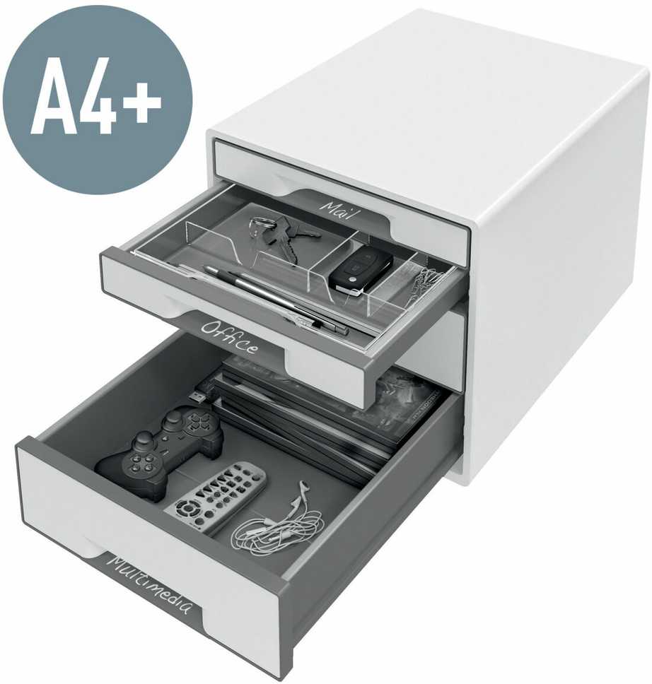 Leitz LEITZ CUBE WOW Schubl. Box perlweiss mitas 4 Schubward, tvirtas ir stabilus ansprechend 2-farbigem WOW Design in hochglanz - 52132001