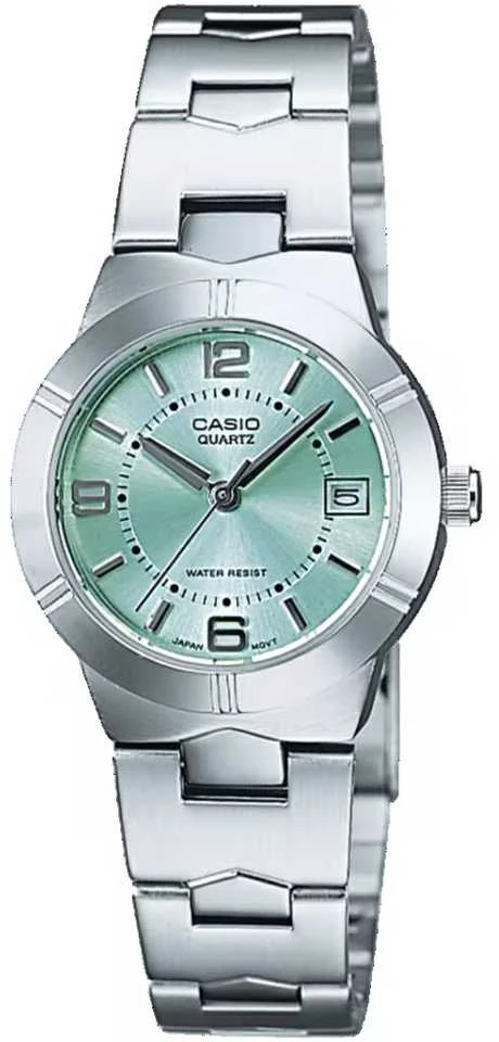 Moteriškas laikrodis Casio LTP-1241D-3A, su dėžute, žalsvas ciferblatas