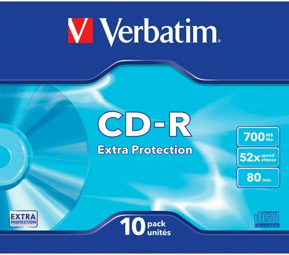 VERBATIM CD-R 80 min. / 700 MB 48x 10 pakuočių plonas dėklas DataLife, papildomas apsauginis paviršius
