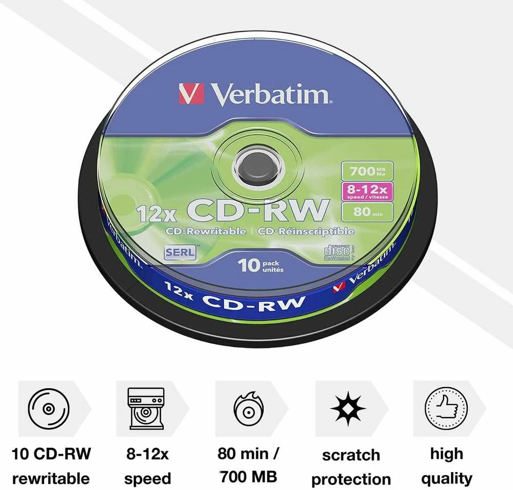 Verbatim CD+RW, 12x, 700MB, 10 vnt (43480)