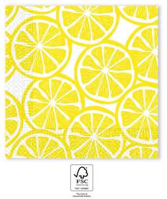 „Colored Slices Lemon“ servetėlės, 20 vnt. pakuotė, 33x33 cm FSC