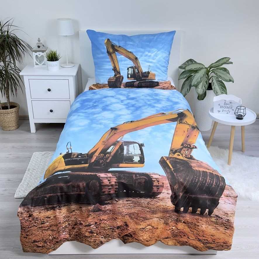 Patalynė bawełniana 140x200 Koparka mėlyna geltona poszewka 70x90 August 24