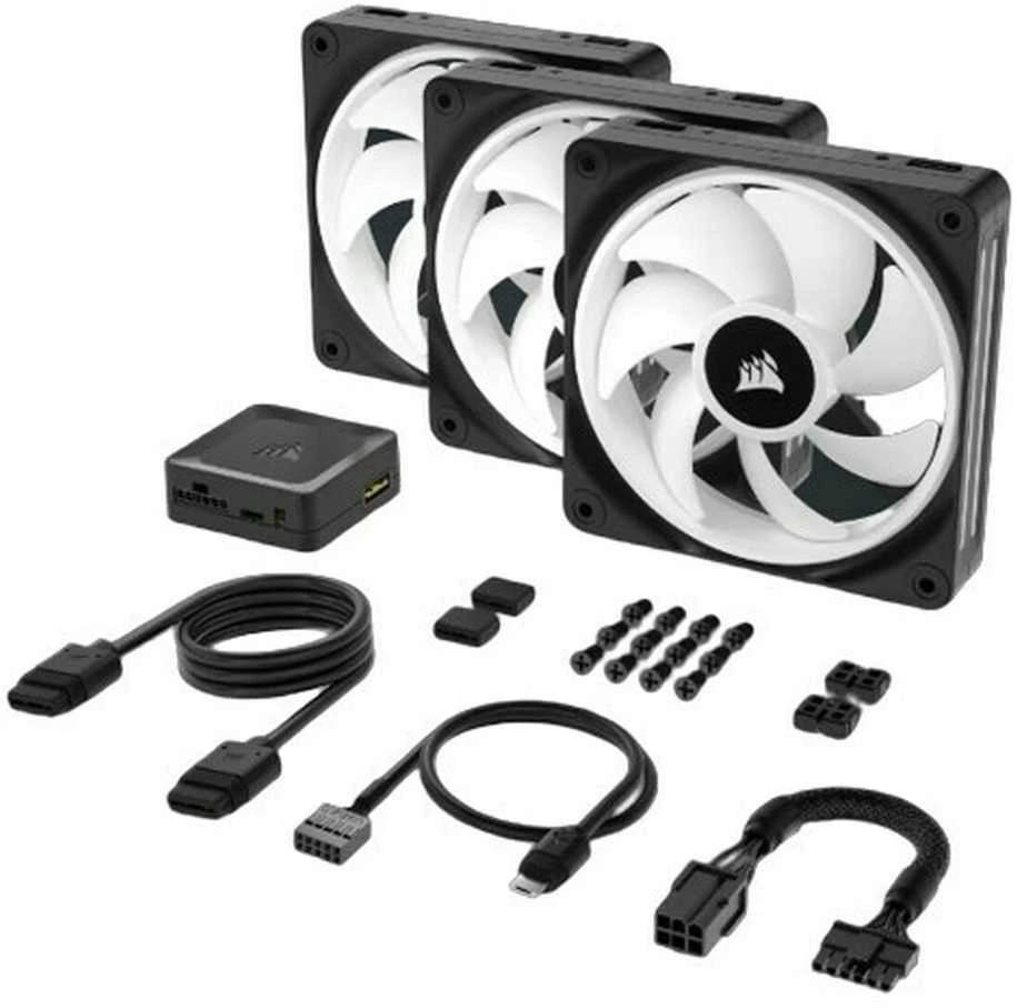 Corsair iCUE LINK QX120 RGB Series, PWM korpuso ventiliatorius, 3er Pack su RGB valdikliu- 120mm, juodos spalvos, Starter Kit