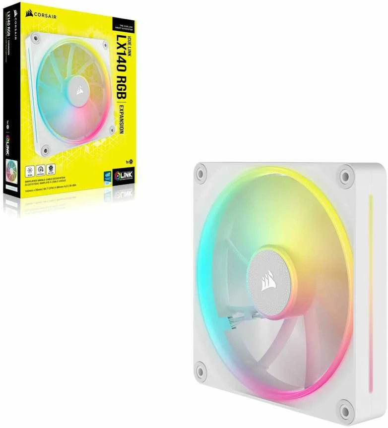 Corsair iCUE Link LX140 RGB, PWM korpuso ventiliatorius - 140mm, baltos spalvos
