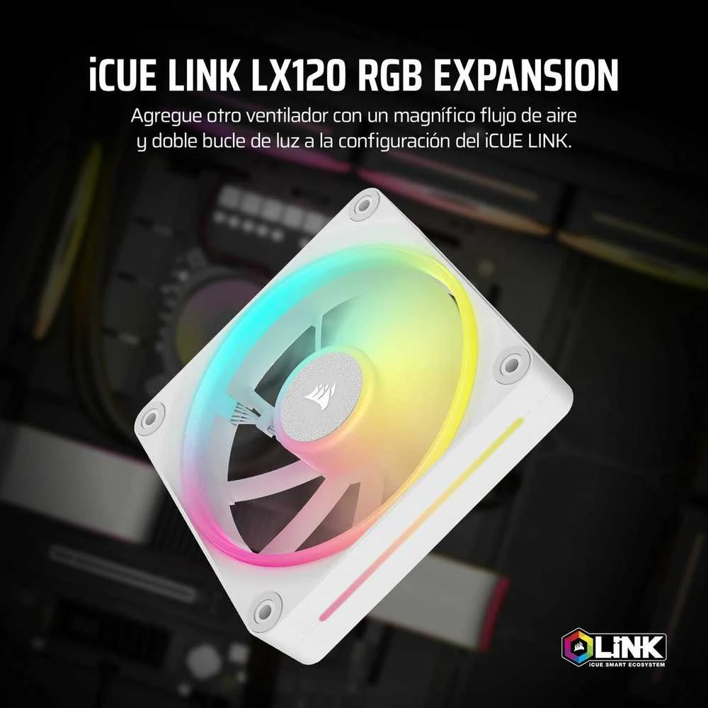 „Corsair iCUE Link LX120 RGB“, PWM ventiliatorius, Ø 120 mm, baltas