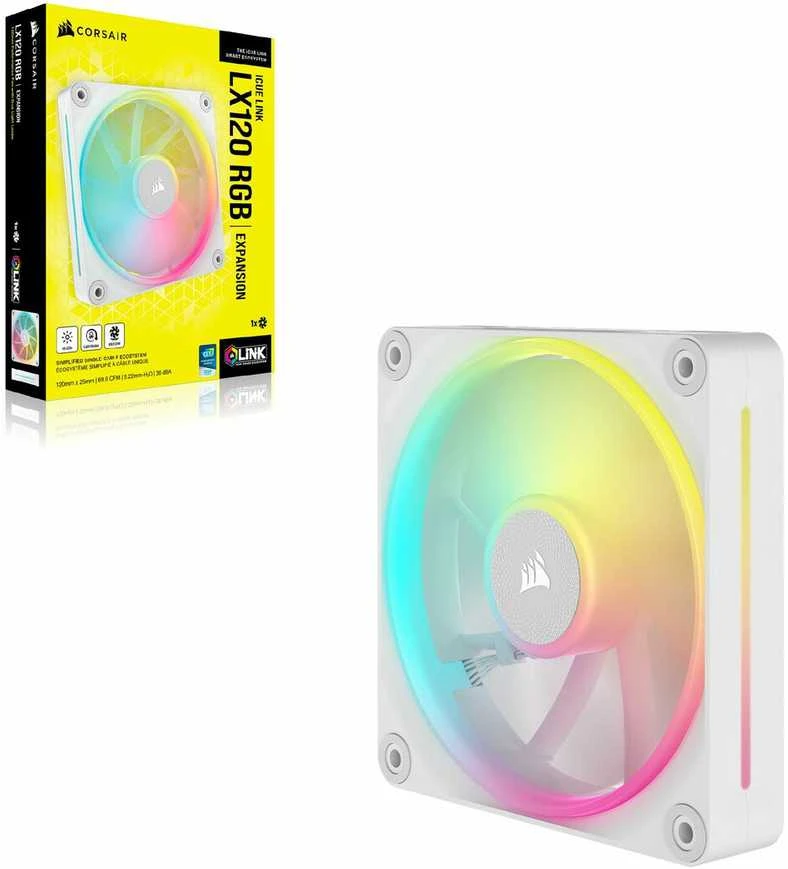 „Corsair iCUE Link LX120 RGB“, PWM ventiliatorius, Ø 120 mm, baltas
