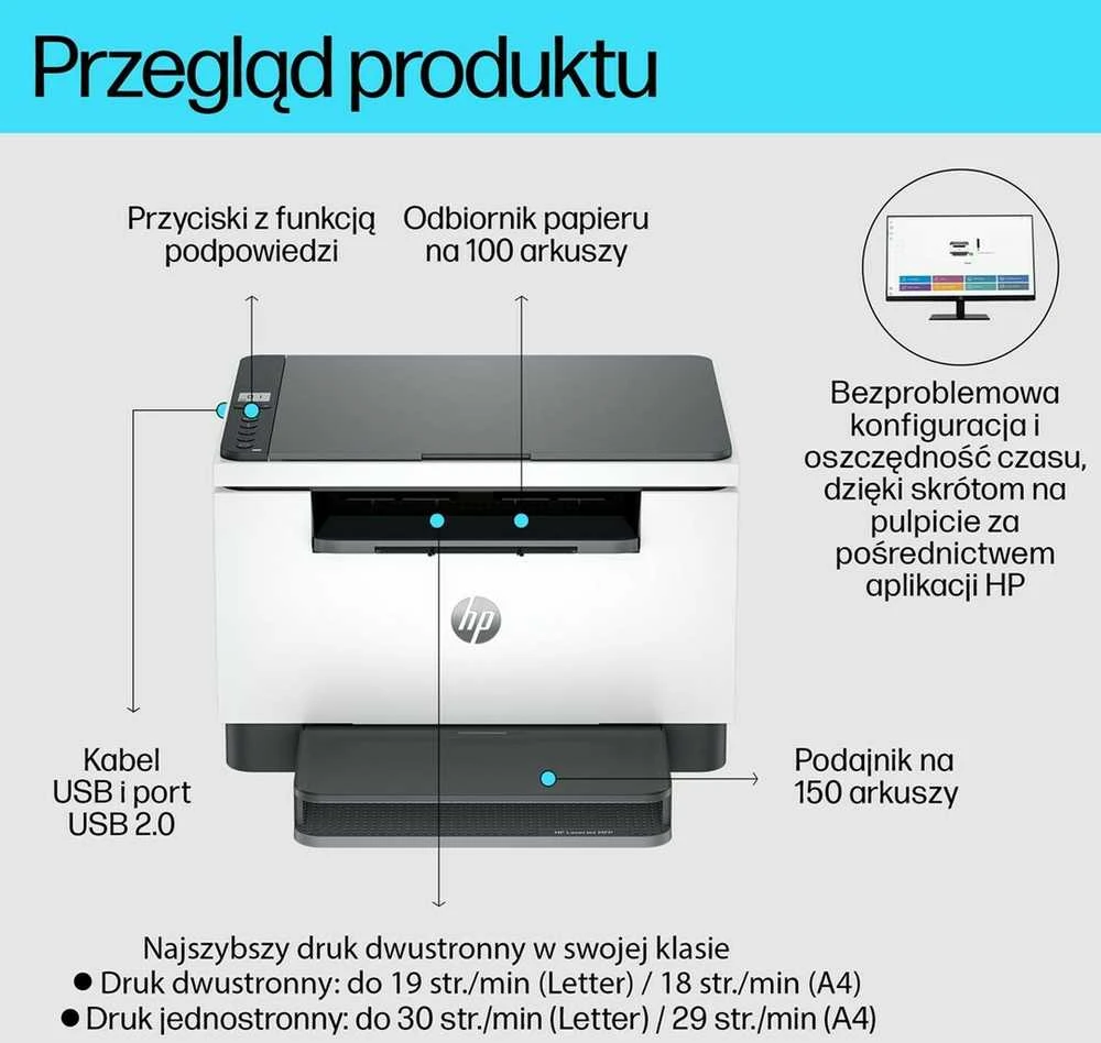 „Hewlett Packard“ (HP) „HP LaserJet MFP M234d“ daugiafunkcis lazerinis spausdintuvas, mono lazeris, „Legal“, 14 psl./min., kopijavimas, 29 psl./min., spausdinimas, 150 lapų, USB, „Bluetooth“.
