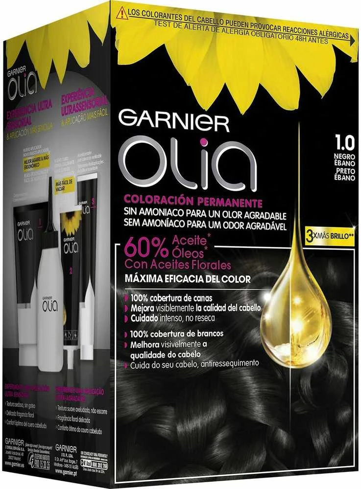 Garnier Olia Permanent Coloring 1,0 Juodas Ebony plaukų dažai
