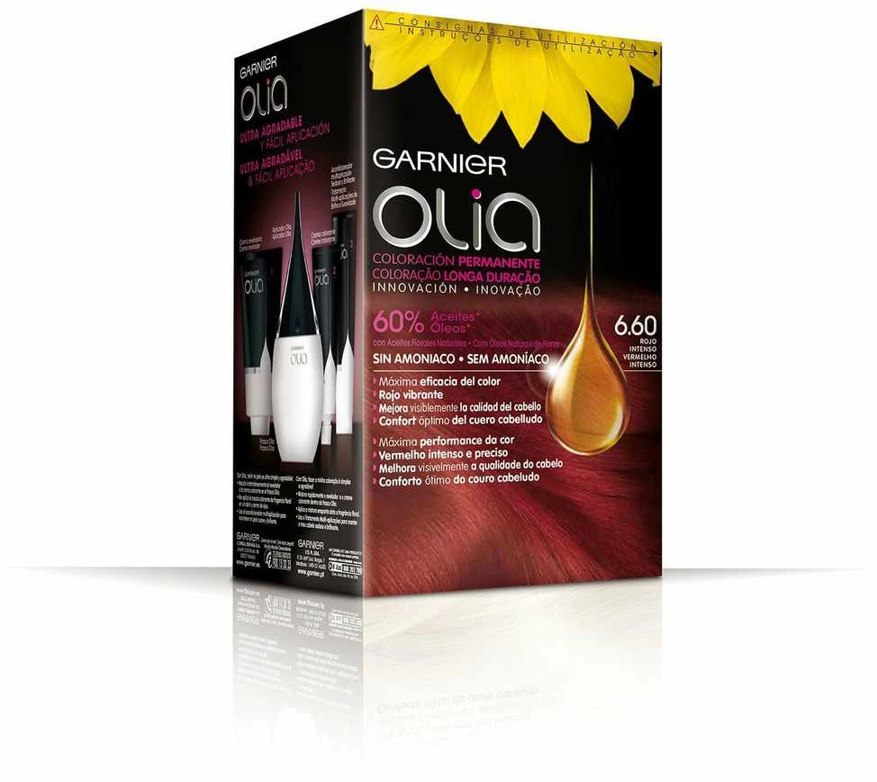 Garnier Olia 6.60 Deep Red dažų pakuotės kampinis vaizdas