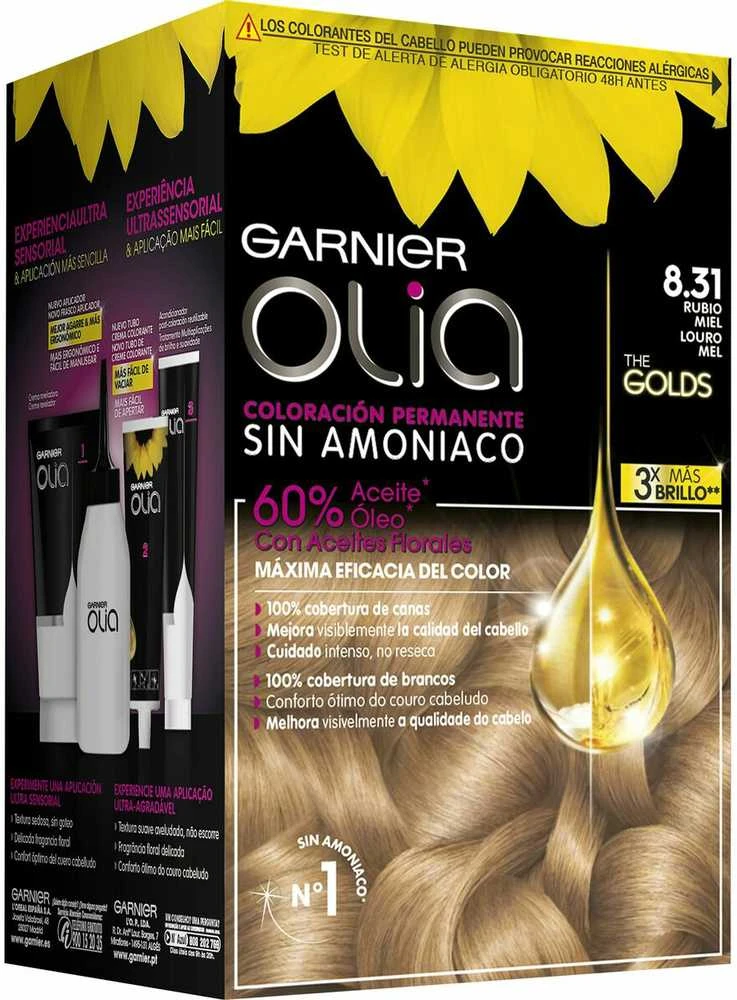 Garnier Olia 8.31 medaus blondinės atspalvio dažų pakuotė