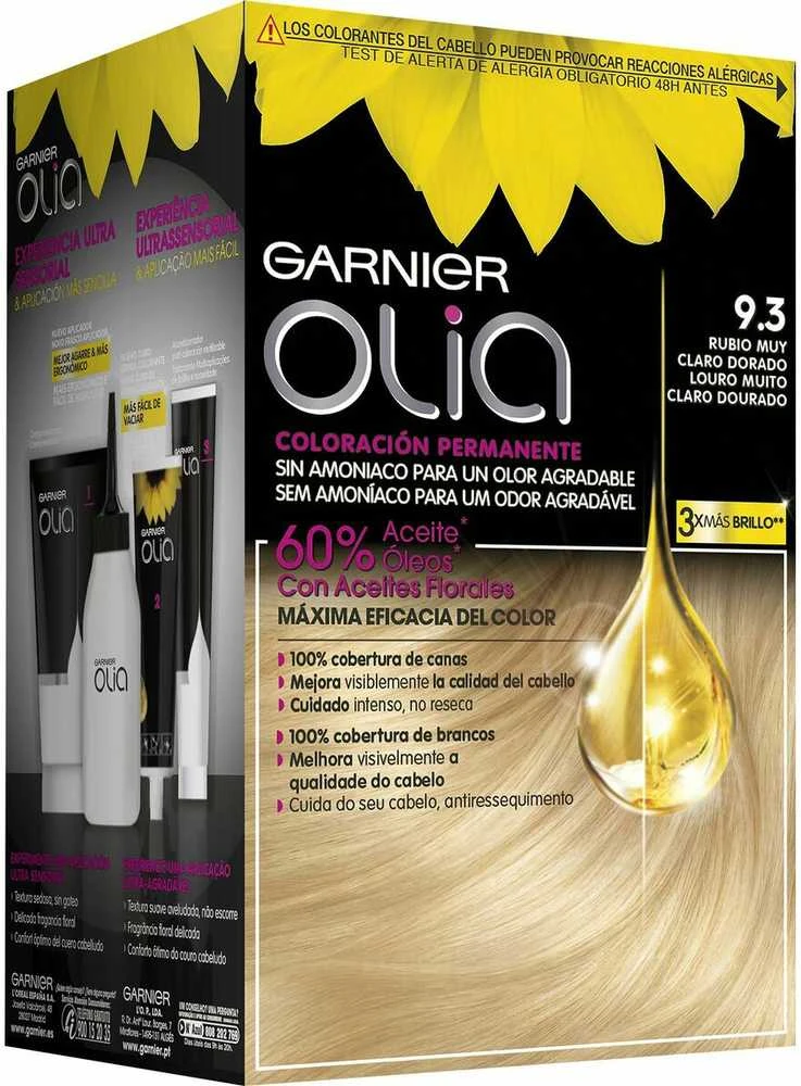 Garnier Olia 9,3 šviesiai auksinio atspalvio dažų pakuotė