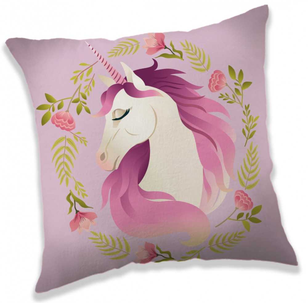 Poduszka dziecięca 40x40 Vienaragis unicorn kwiaty koń kucyk konik 4805 rožinė