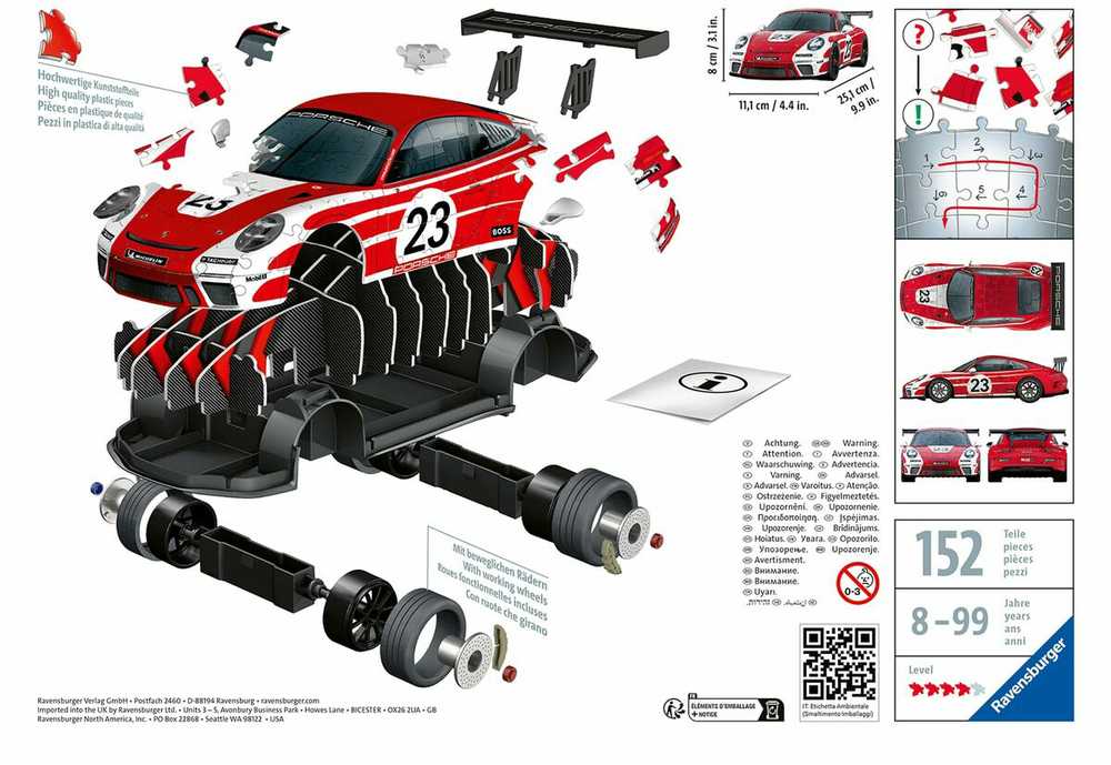 Ravensburger 3D Dėlionė 152 vnt. - Porsche 911 GT3