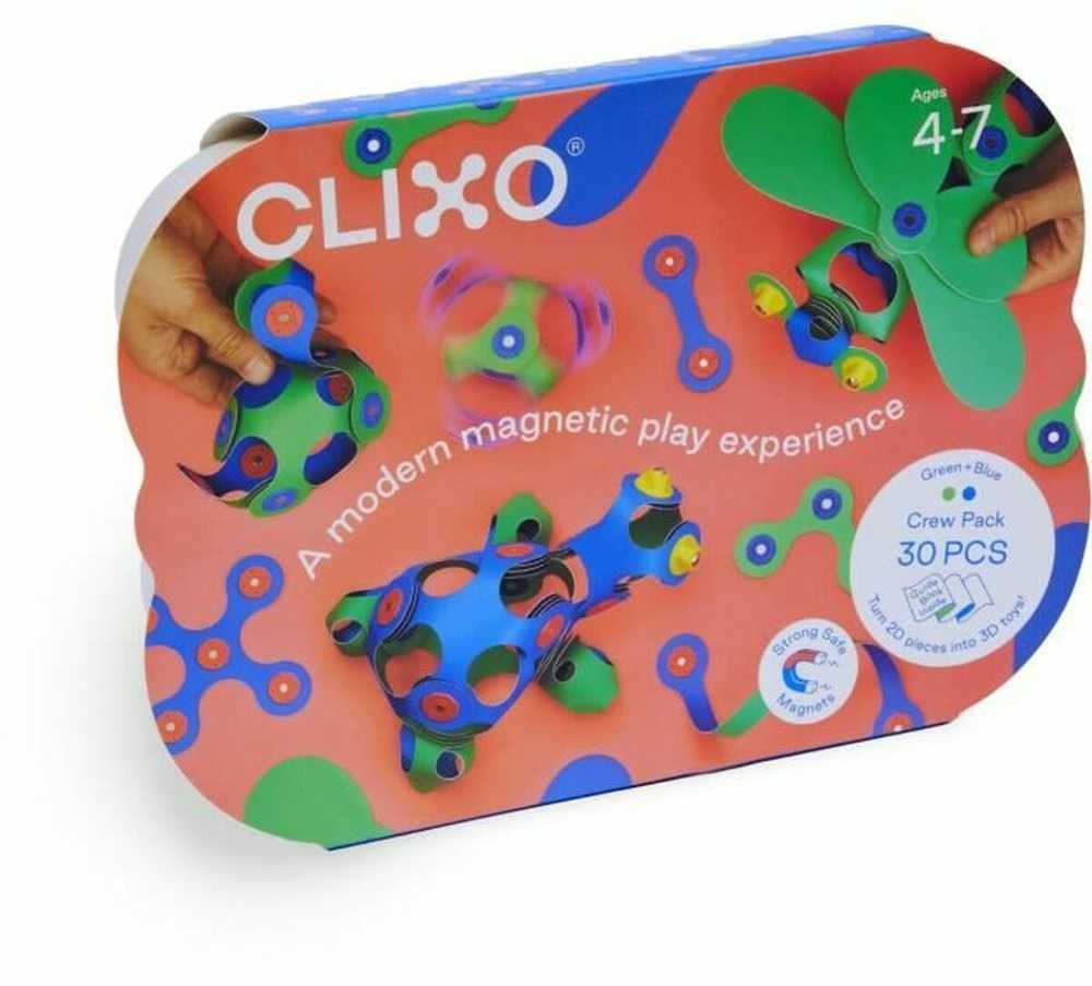"Clixo" magnetinės kaladėlės - "Crew Pack" - žalios ir mėlynos spalvos - 30 el.
