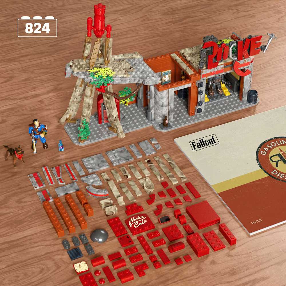 Dėlionė Mattel MEGA FALLOUT BLOCKS Raudona Rocket Station, statybinis komplektas +17 m