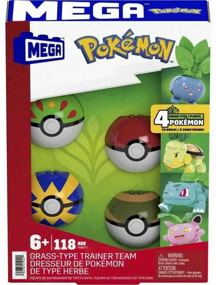 Mega Pokemon blokai 118 vnt rinkinys 4 žolės Pokemon + 4 Pokeballs HWR77