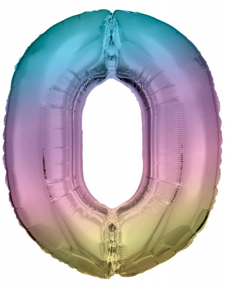 AMSCAN folijos balionas didelis skaičius 0 Vaivorykštės pastelė 70x86cm N34 supakuota 9909708