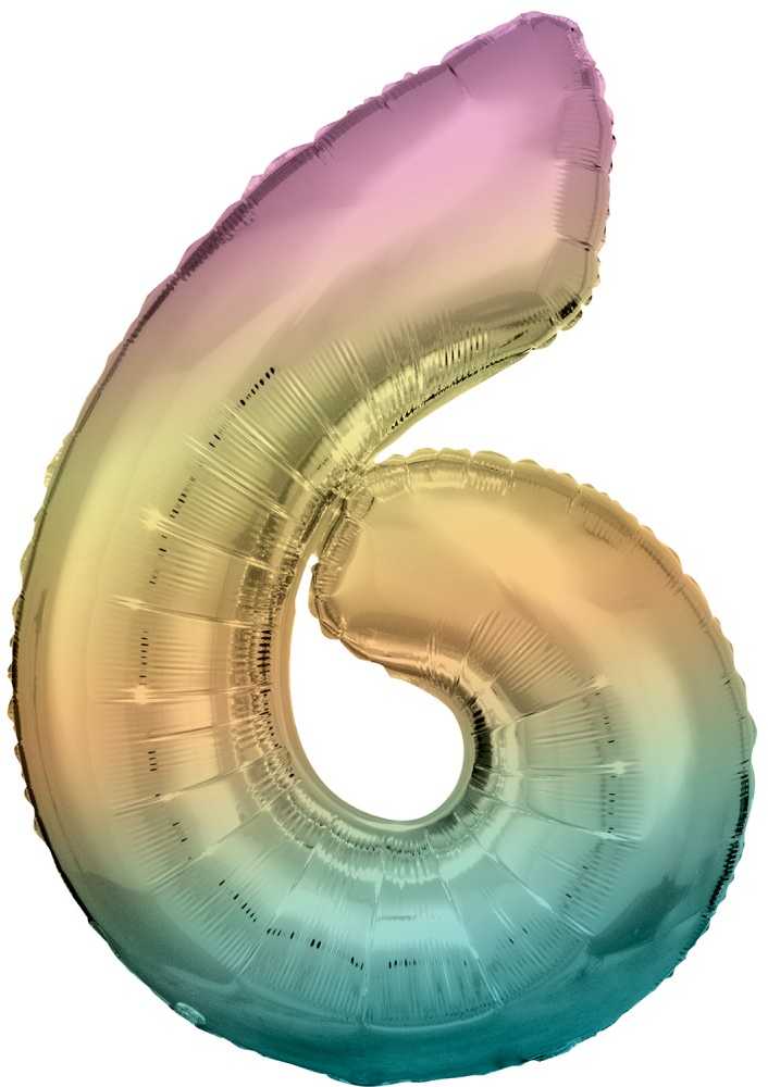 AMSCAN folijos balionas didelis numeris 6 Vaivorykštės pastelė 60x86cm N34 supakuotas 9909704