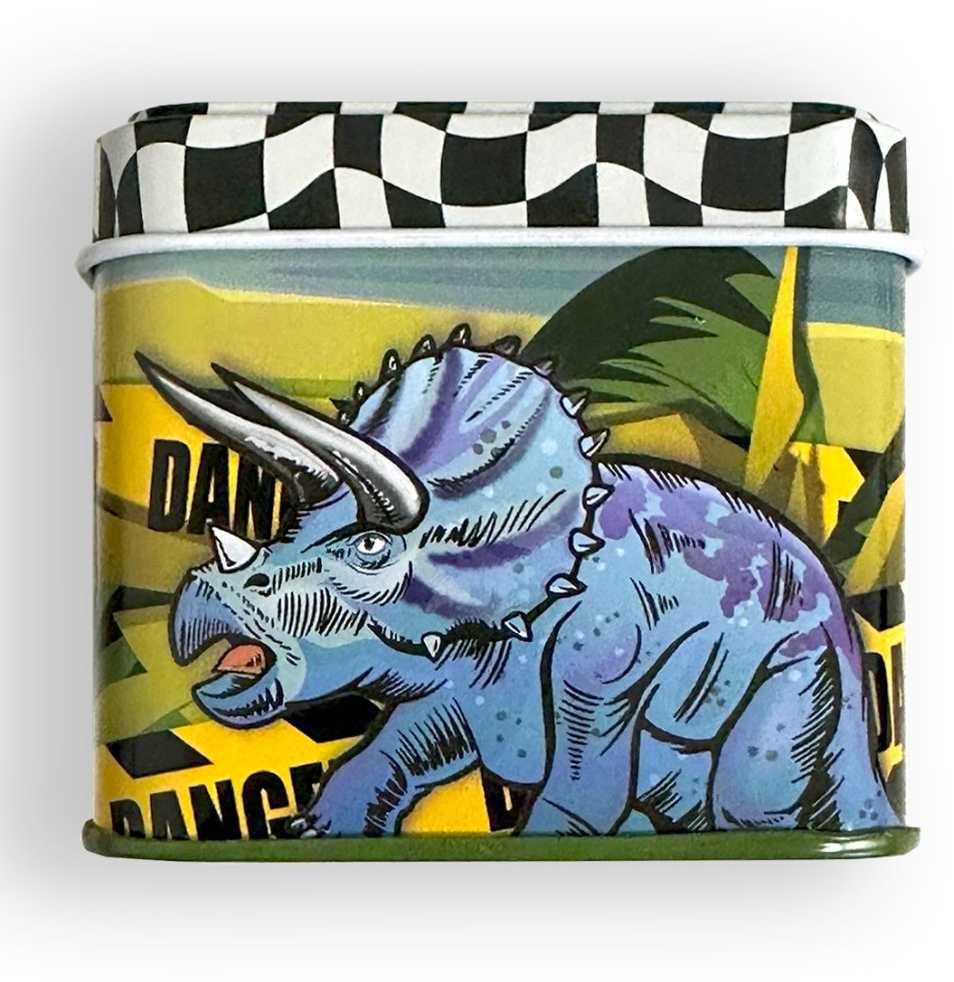 Dinozauro riaumojimas mini metalinė dėžutė 7,5 cm