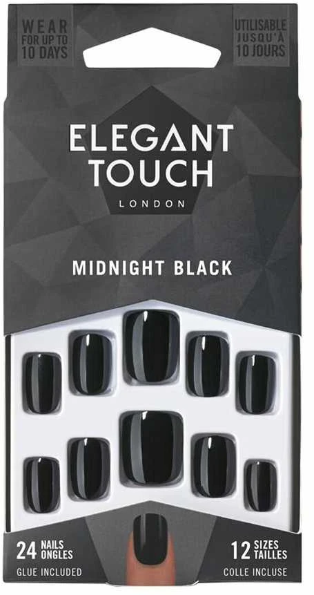 Elegant Touch Core Color Nagai su klijais Squoval Midnight Juodas 24 U