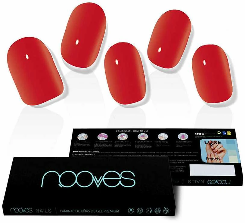 Nooves Crimson Raudona Premium Luxe Solid Raudona Gel Foils klijuojami nagai 20 vnt