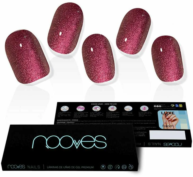 Nooves Ruby Claret Premium Glam Glitter Gel klijuojami nagai 20 vnt